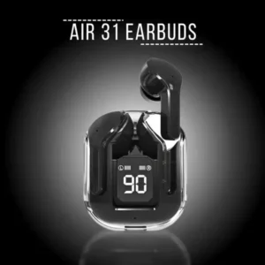 air31 tws wireless earbuds, transparent crystal bluetooth 5.3 headphones with led digital display, heavy bass stereo & noise reduction, ipx5 waterproof sports earphones